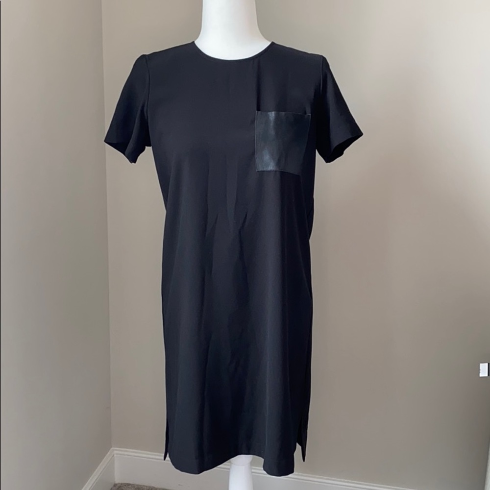 Madewell Black Mini T-Shirt Dress with Faux Leather Pocket